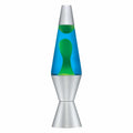 Silver Lava Lamp with Blue Liquid and Green Wax