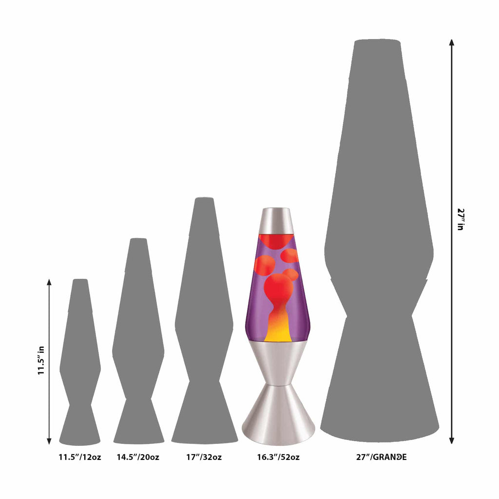 16.3” LAVA® Lamp – Yellow/Purple/Silver Size Comparison